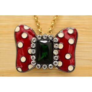 Mawi X Disney Necklace Minnie Mouse Bow Red Pendant Rhinestone Crystal RARE BinM